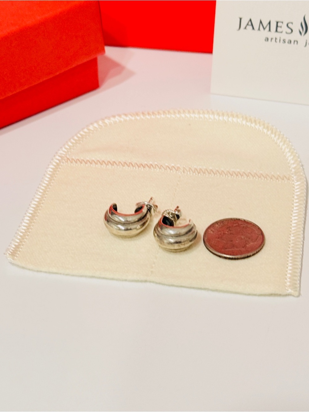 Retired James Avery Artisan Sterling “Trio Beveled" Hoop Earrings - Picture 3 of 13